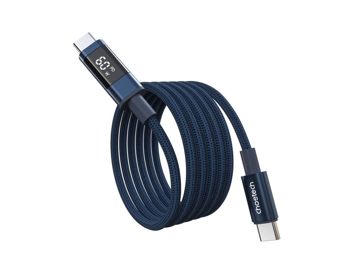 Choetech XCC-1068 PD 60W USB-C - USB-C Cable with Display 1.2 m - Blue