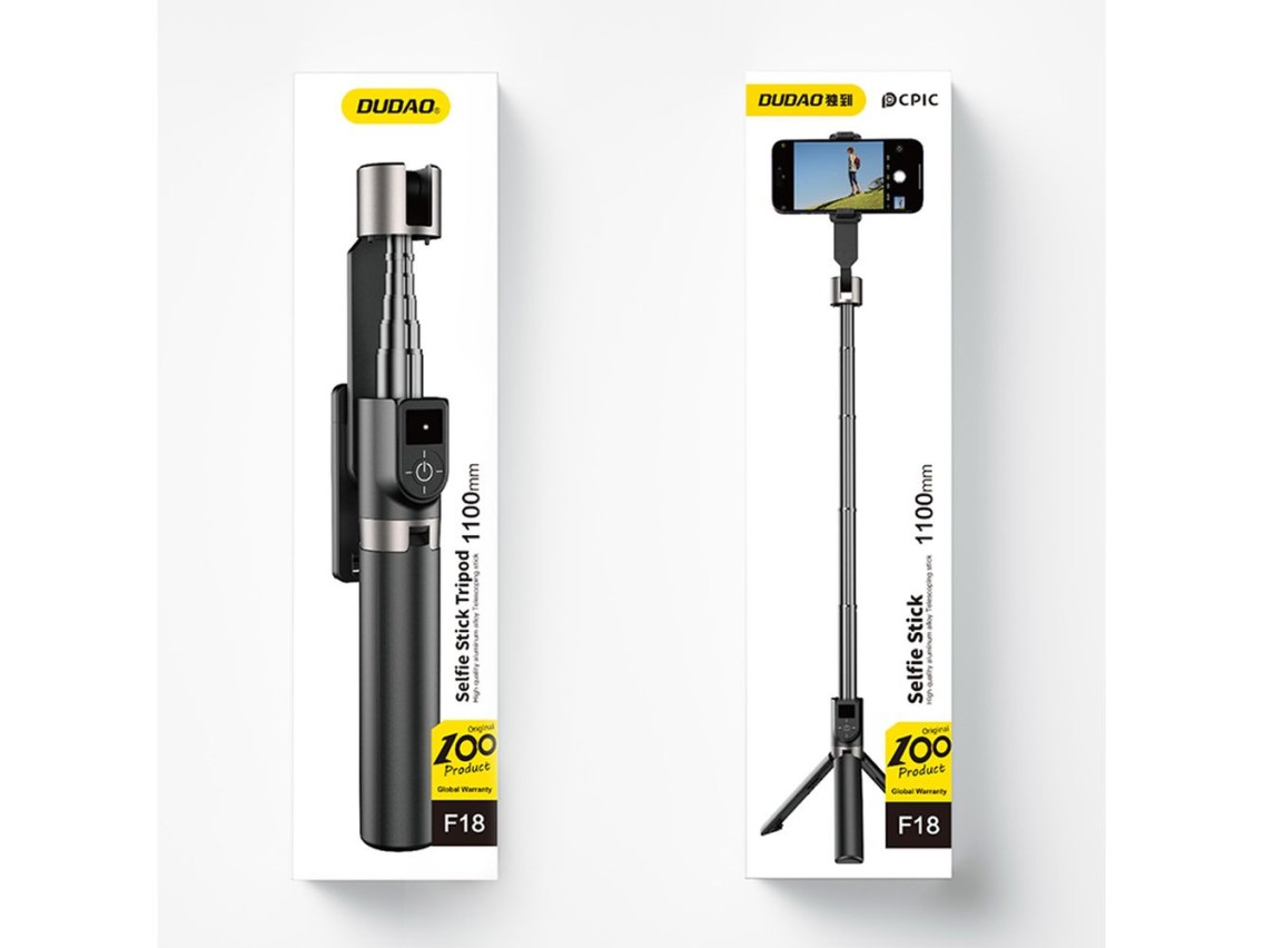 Palo selfie Dudao F18 de 1,1 m con trípode y control remoto Bluetooth - Negro