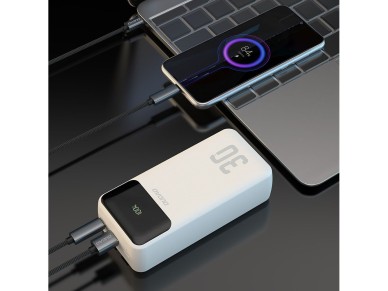 Dudao K15Max 30000mAh PD 22.5W Powerbank with USB-C and Lightning Cables - White