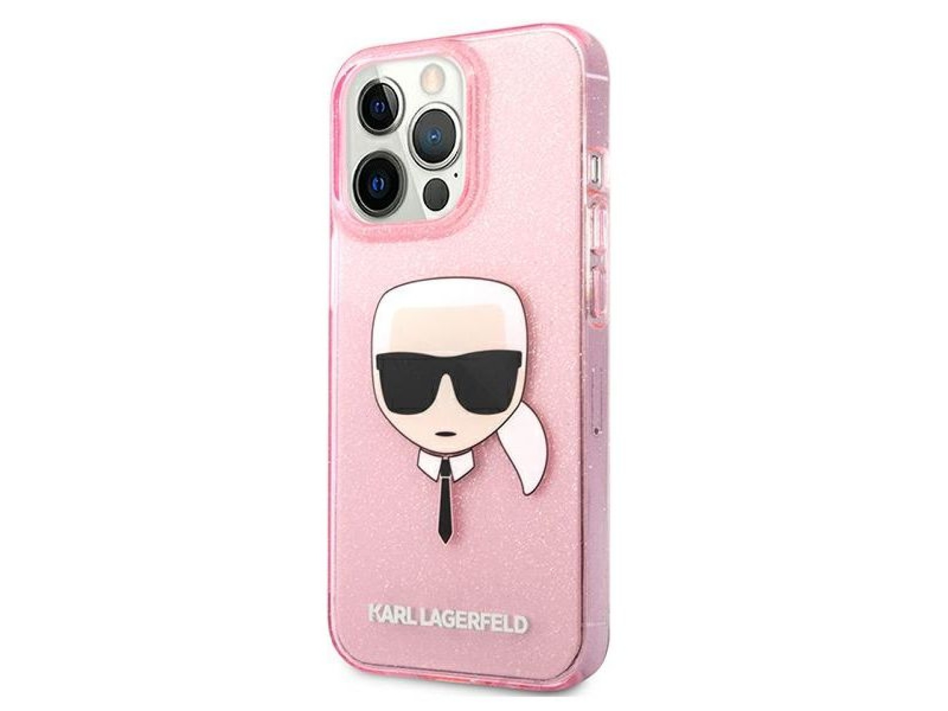 Funda con purpurina Karl's Head de Karl Lagerfeld para iPhone 13 Pro Max - Rosa