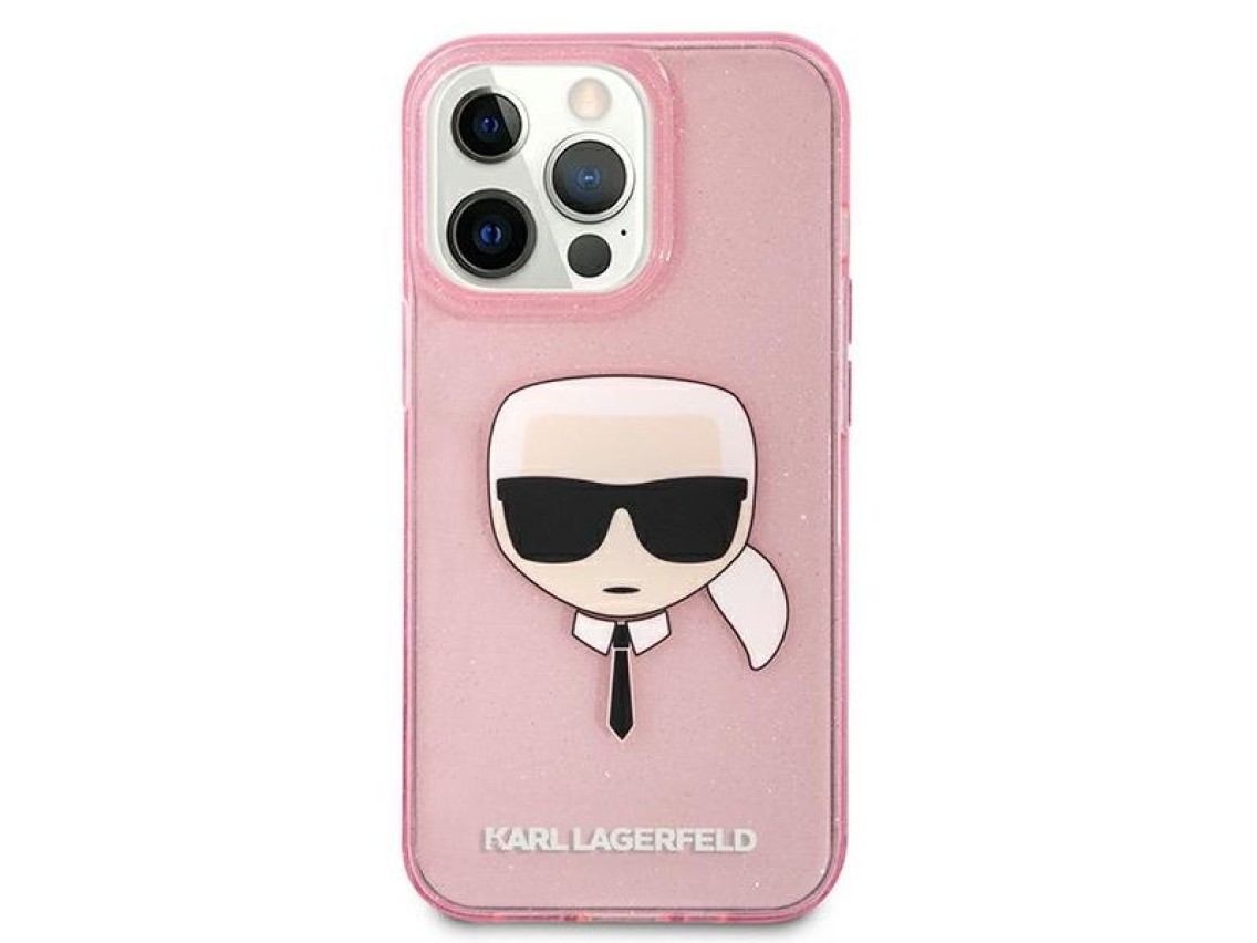 Funda con purpurina Karl's Head de Karl Lagerfeld para iPhone 13 Pro Max - Rosa