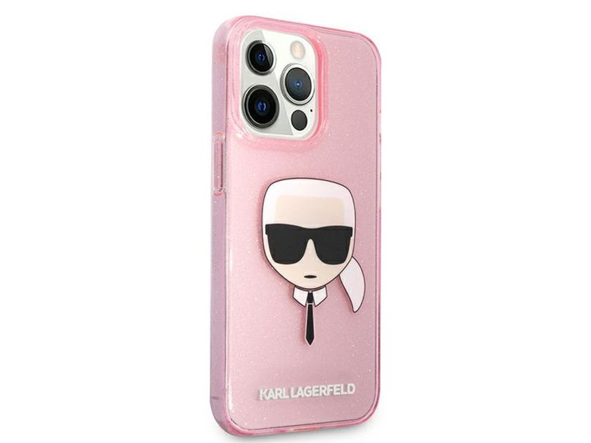 Funda con purpurina Karl's Head de Karl Lagerfeld para iPhone 13 Pro Max - Rosa