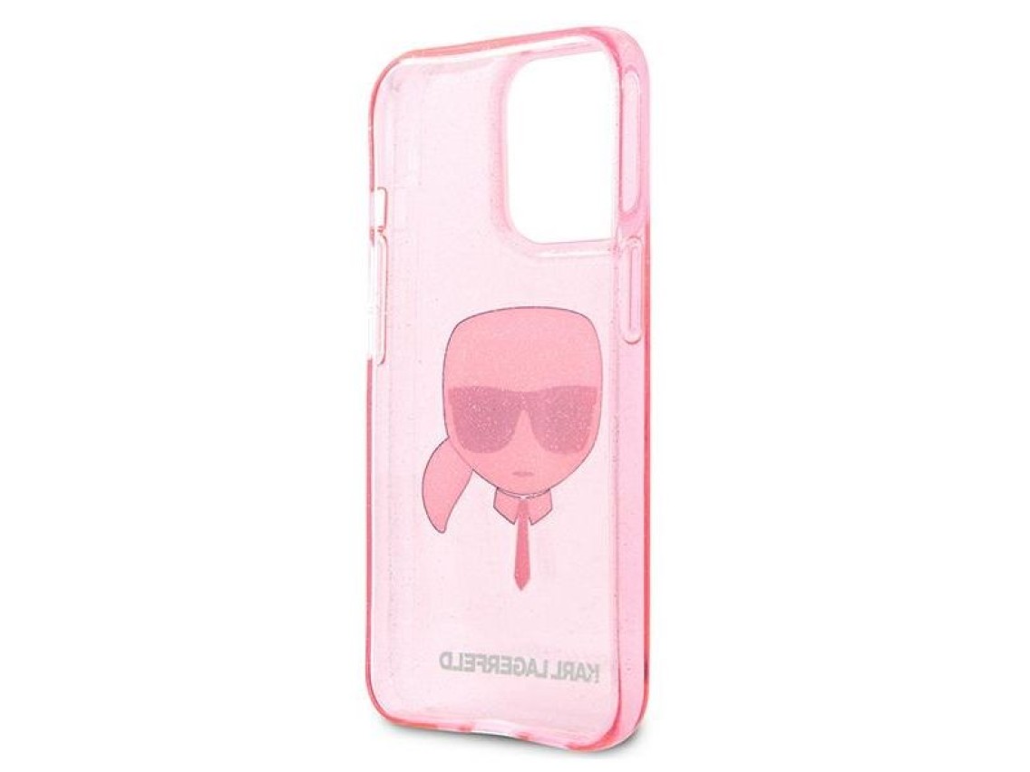 Funda con purpurina Karl's Head de Karl Lagerfeld para iPhone 13 Pro Max - Rosa