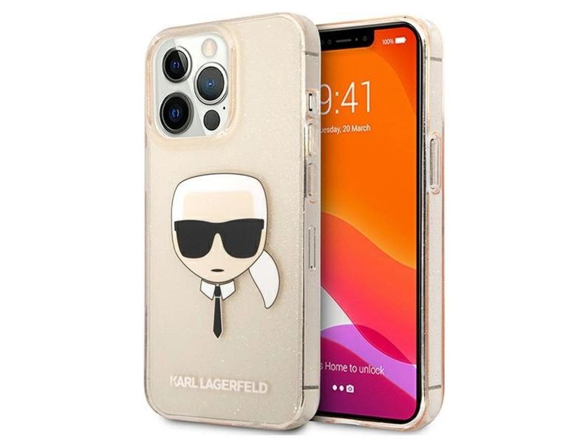 Capa Karl Lagerfeld Glitter Karl's Head para iPhone 13 Pro / iPhone 13 - Dourada