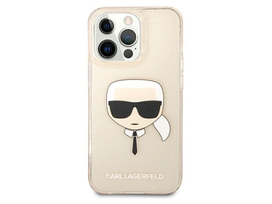 Capa Karl Lagerfeld Glitter Karl's Head para iPhone 13 Pro / iPhone 13 - Dourada