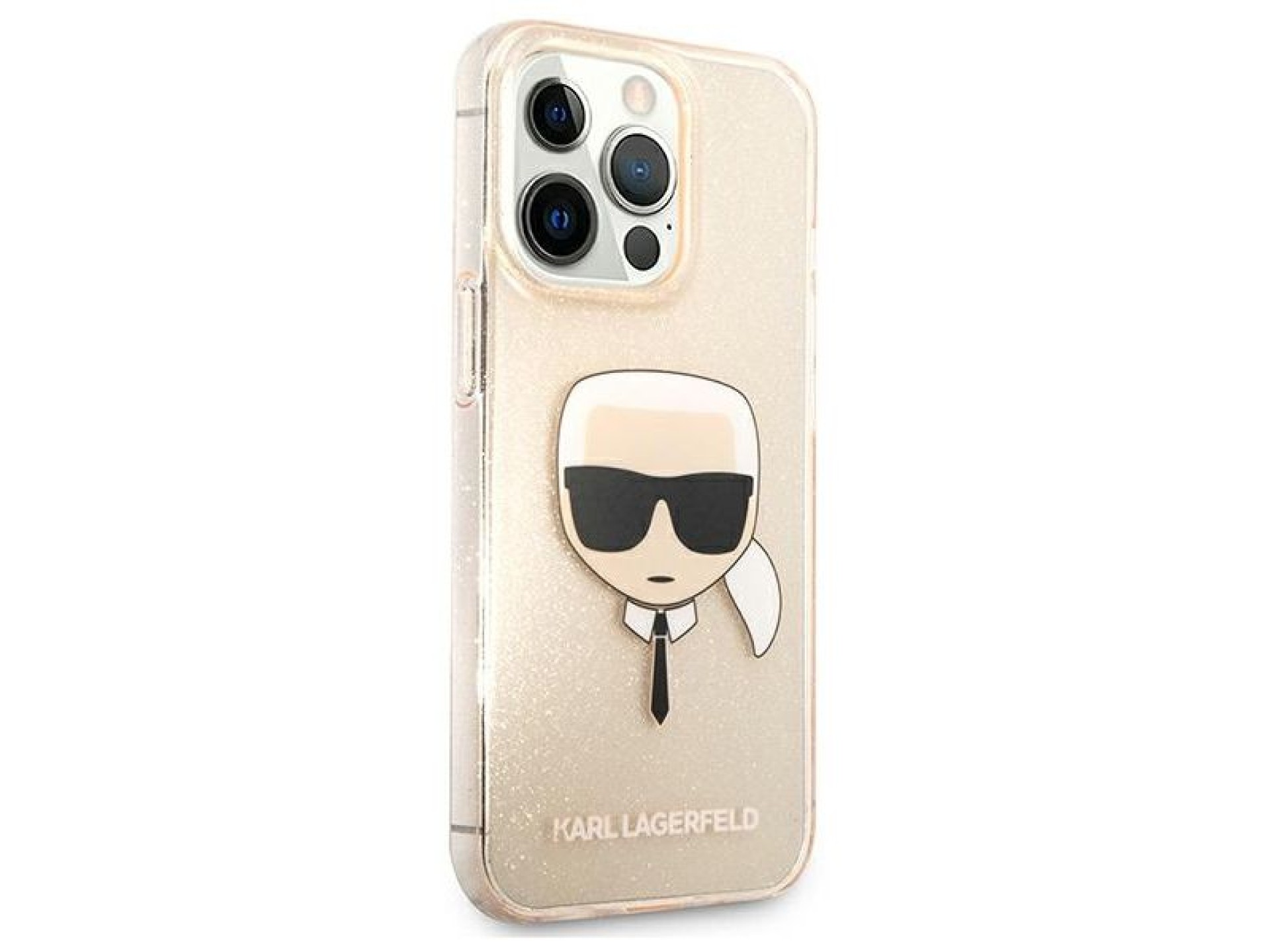 Capa Karl Lagerfeld Glitter Karl's Head para iPhone 13 Pro / iPhone 13 - Dourada