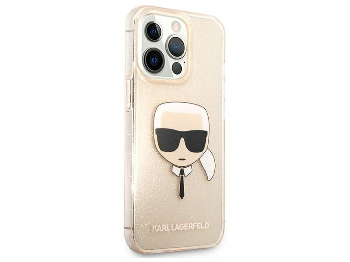 Capa Karl Lagerfeld Glitter Karl's Head para iPhone 13 Pro / iPhone 13 - Dourada