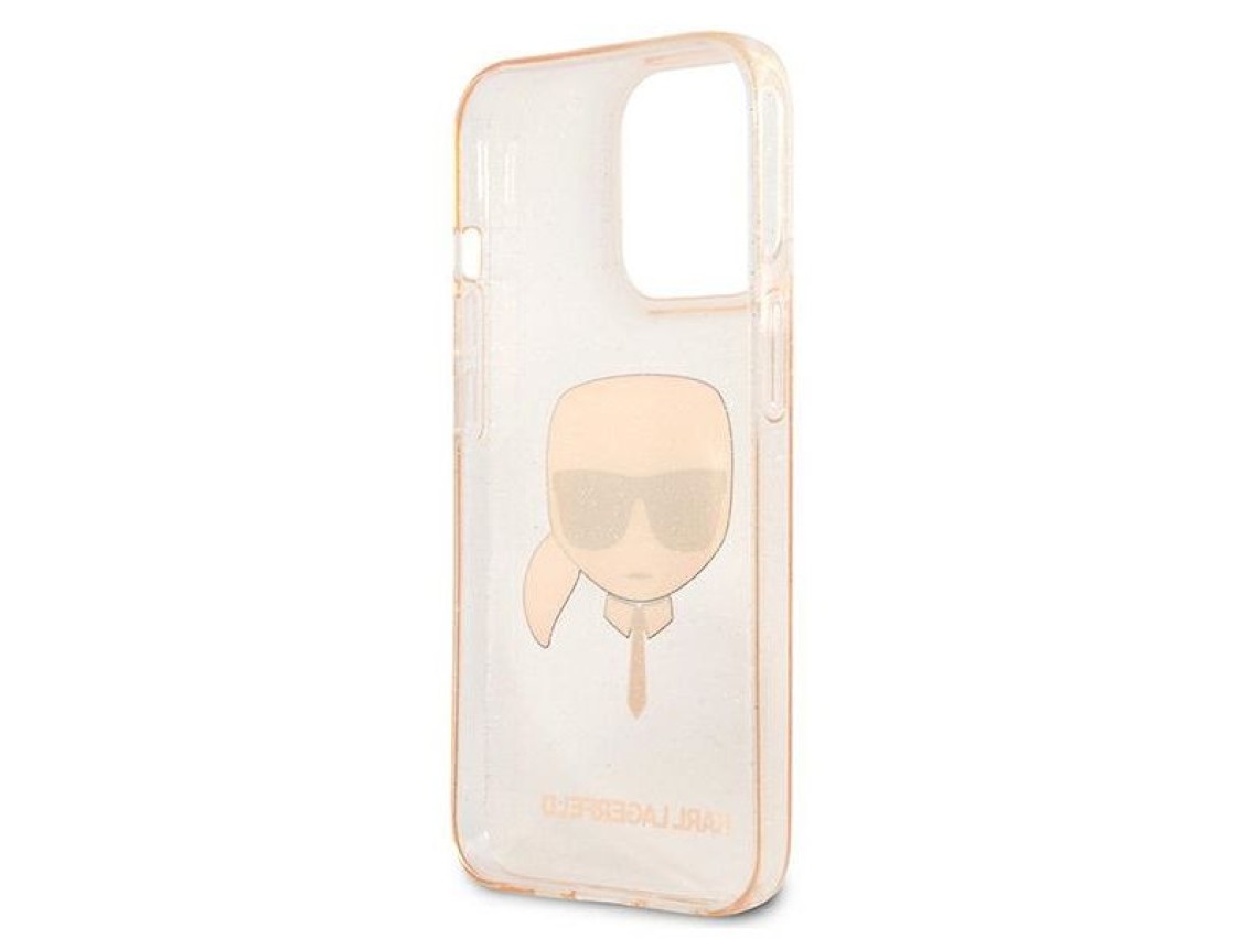 Capa Karl Lagerfeld Glitter Karl's Head para iPhone 13 Pro / iPhone 13 - Dourada