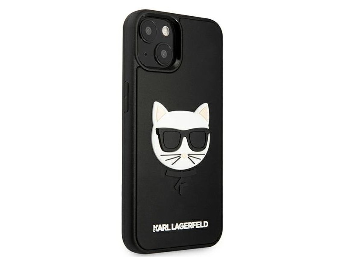 Funda de goma 3D Karl Lagerfeld Choupette para iPhone 13 mini - Negra