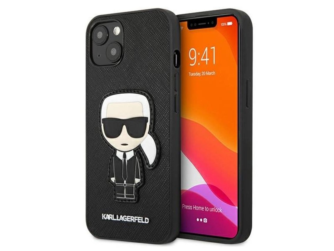 Funda Karl Lagerfeld Saffiano Ikonik Karl's Patch para iPhone 13 mini - Negra