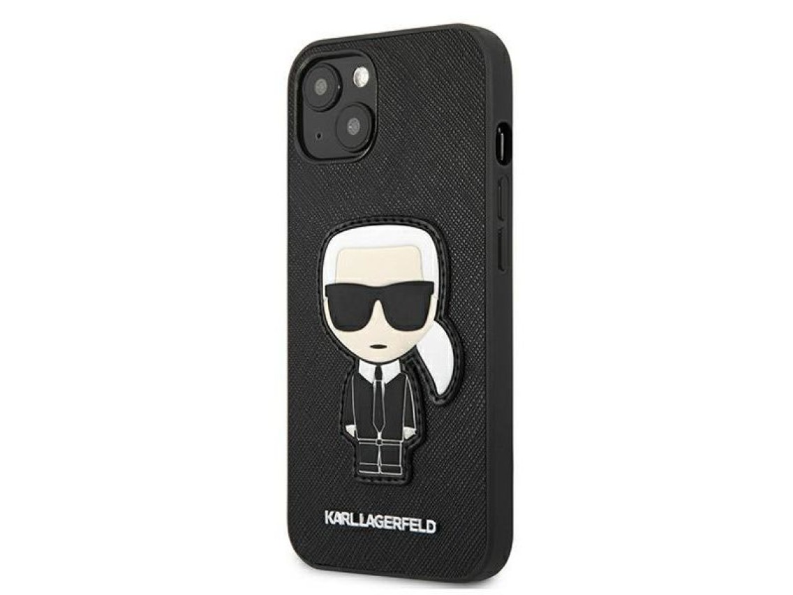 Funda Karl Lagerfeld Saffiano Ikonik Karl's Patch para iPhone 13 mini - Negra