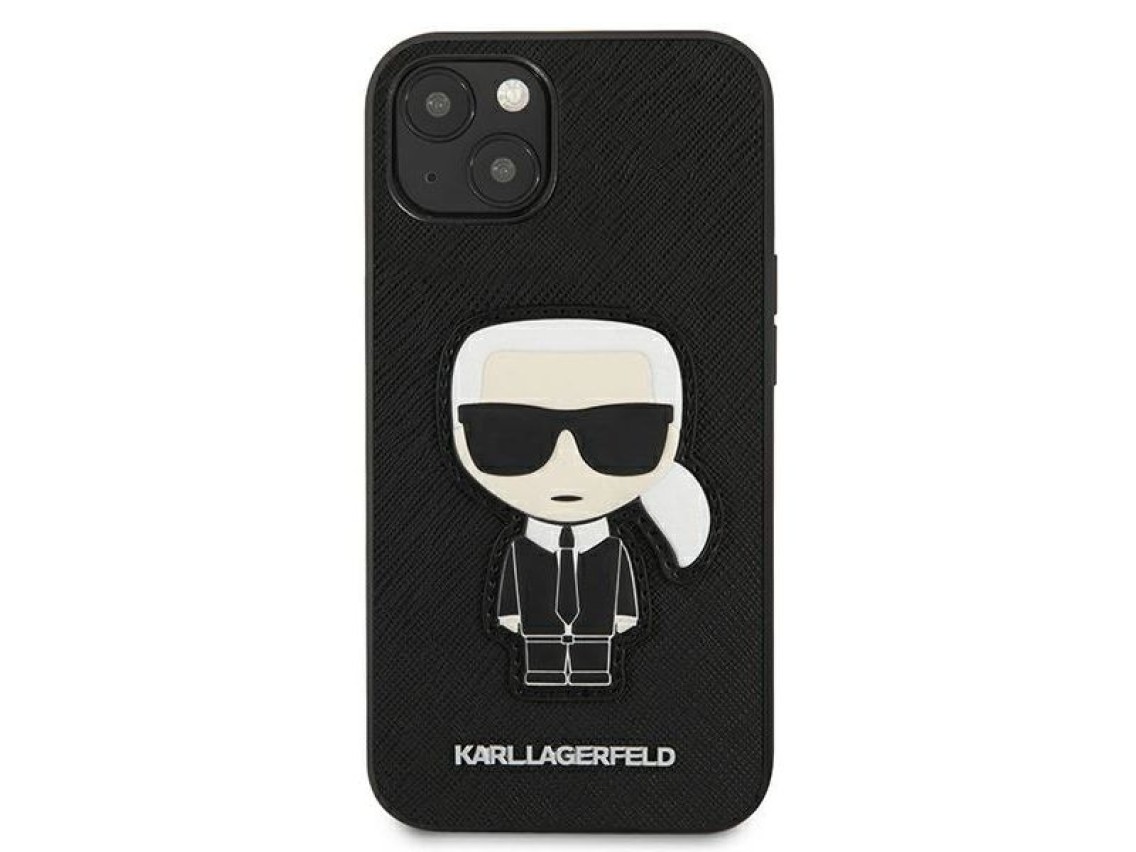 Funda Karl Lagerfeld Saffiano Ikonik Karl's Patch para iPhone 13 mini - Negra