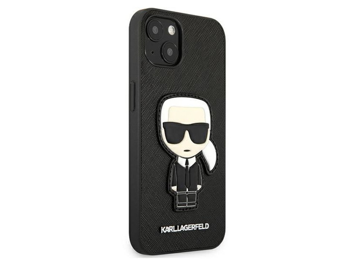 Funda Karl Lagerfeld Saffiano Ikonik Karl's Patch para iPhone 13 mini - Negra
