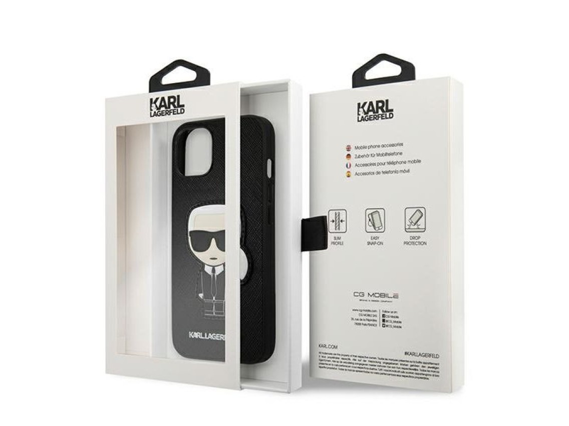 Funda Karl Lagerfeld Saffiano Ikonik Karl's Patch para iPhone 13 mini - Negra
