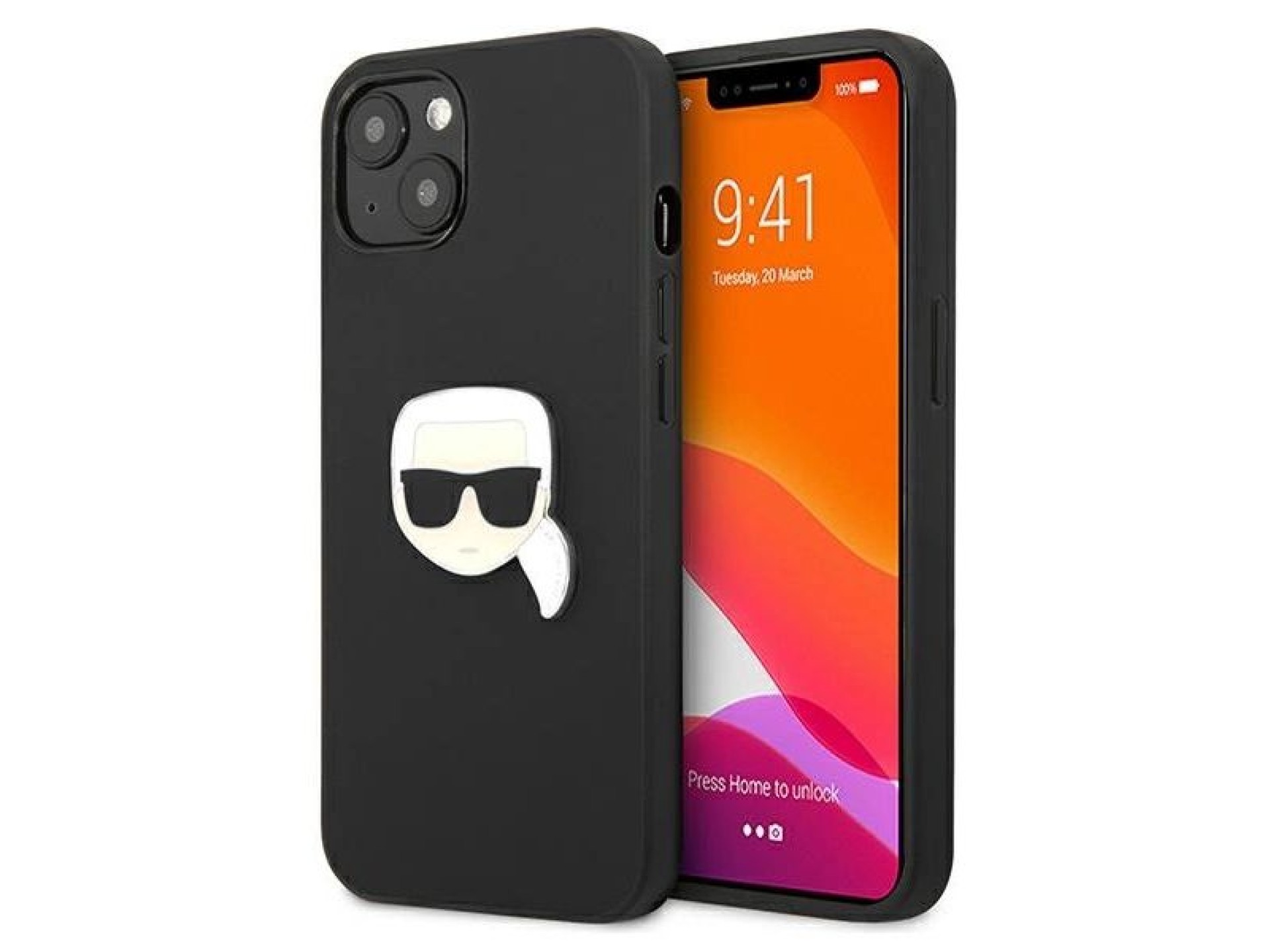 Karl Lagerfeld Leather Ikonik Karl's Head Metal Case for iPhone 13 mini - Black