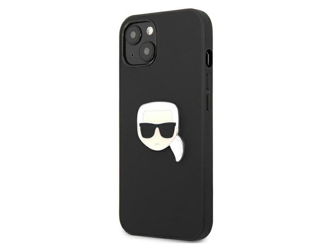 Karl Lagerfeld Leather Ikonik Karl's Head Metal Case for iPhone 13 mini - Black