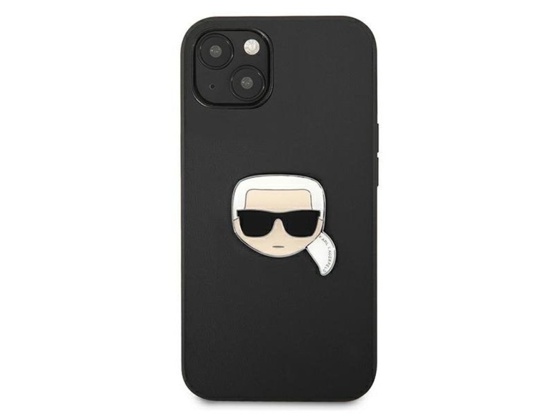 Karl Lagerfeld Leather Ikonik Karl's Head Metal Case for iPhone 13 mini - Black