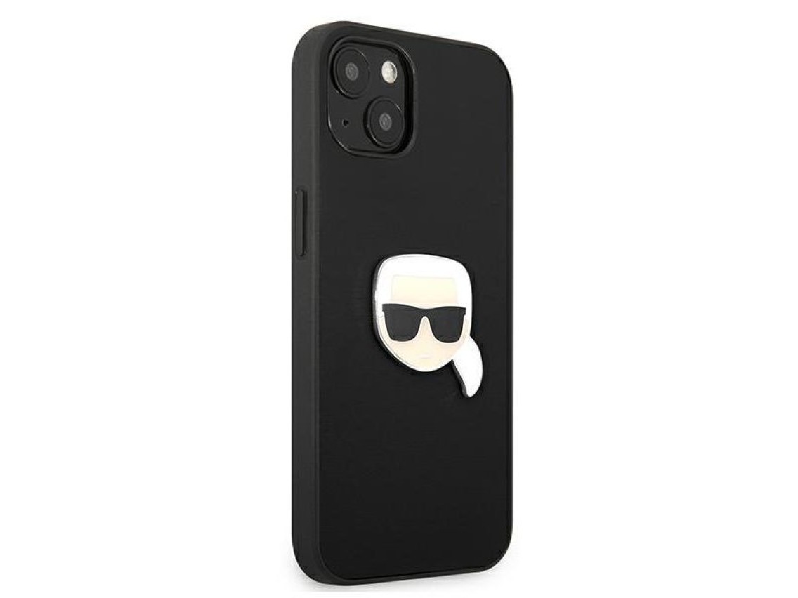 Karl Lagerfeld Leather Ikonik Karl's Head Metal Case for iPhone 13 mini - Black
