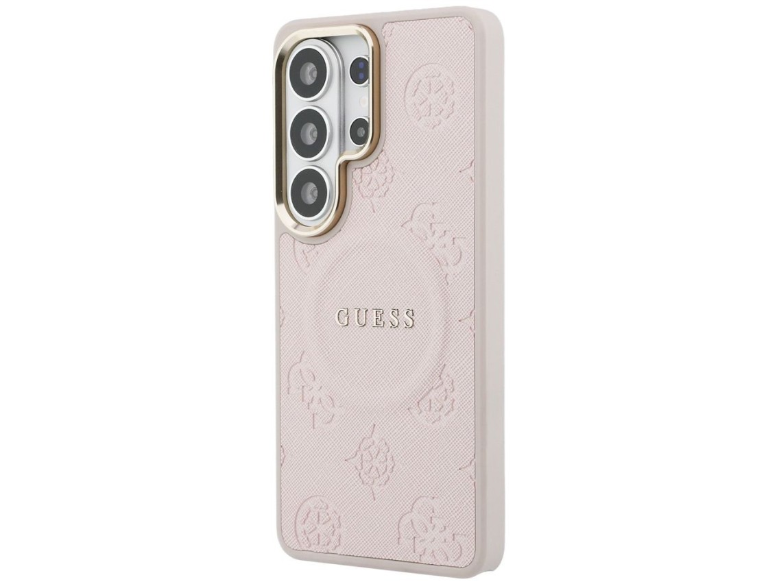 Guess Saffiano Peony Embossed Ring MagSafe Case for Samsung Galaxy S26 Ultra - Pink