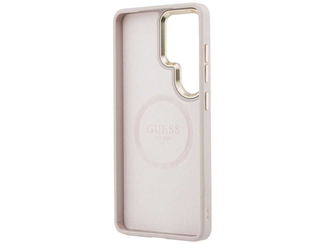 Guess Saffiano Peony Embossed Ring MagSafe Case for Samsung Galaxy S26 Ultra - Pink