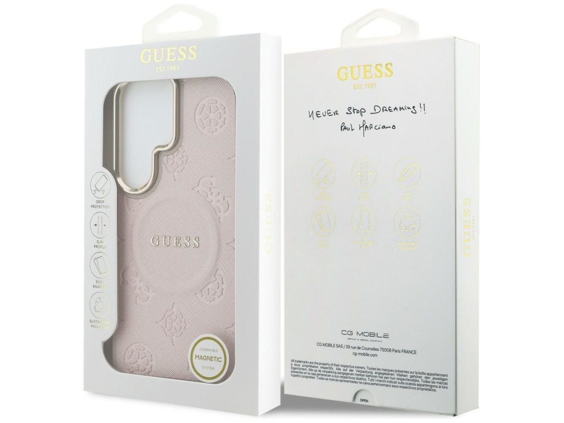 Guess Saffiano Peony Embossed Ring MagSafe Case for Samsung Galaxy S26 Ultra - Pink