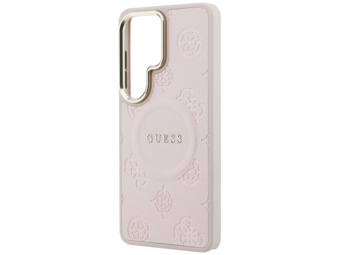 Guess Saffiano Peony Embossed Ring MagSafe Case for Samsung Galaxy S26 Ultra - Pink
