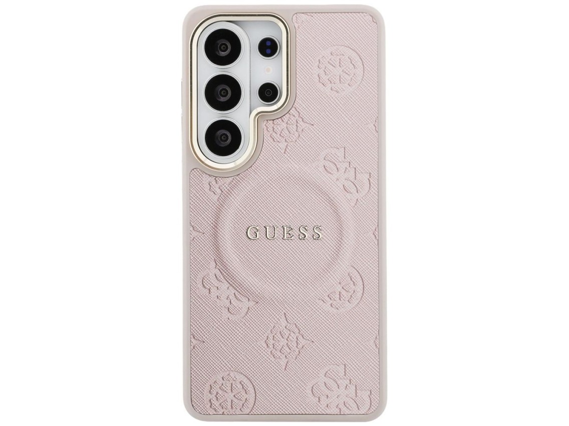 Guess Saffiano Peony Embossed Ring MagSafe Case for Samsung Galaxy S26 Ultra - Pink