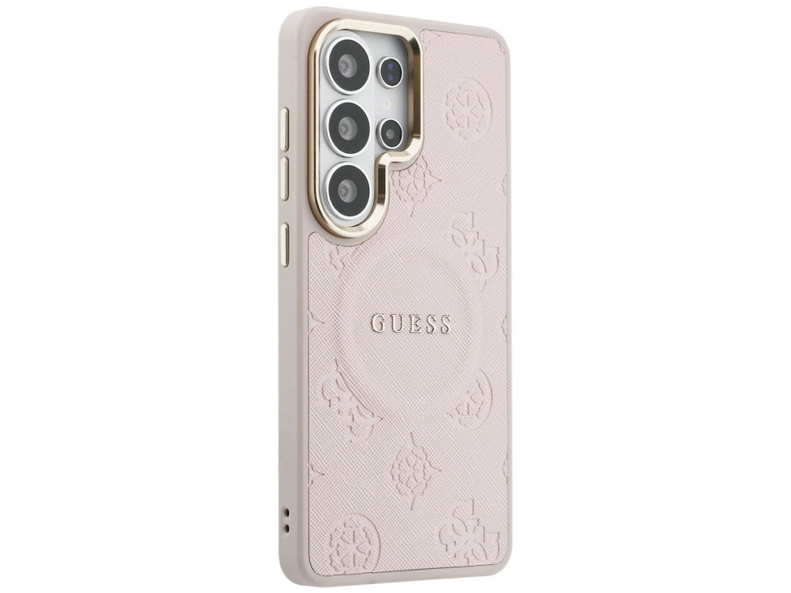 Guess Saffiano Peony Embossed Ring MagSafe Case for Samsung Galaxy S26 Ultra - Pink