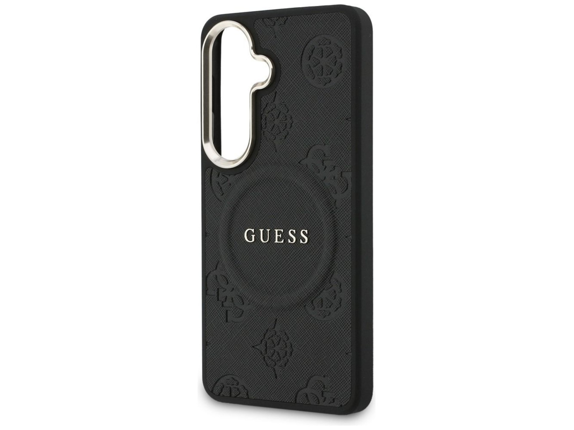 Capa Guess Saffiano Peony com Anel em Relevo e MagSafe para Samsung Galaxy S26+ - preta