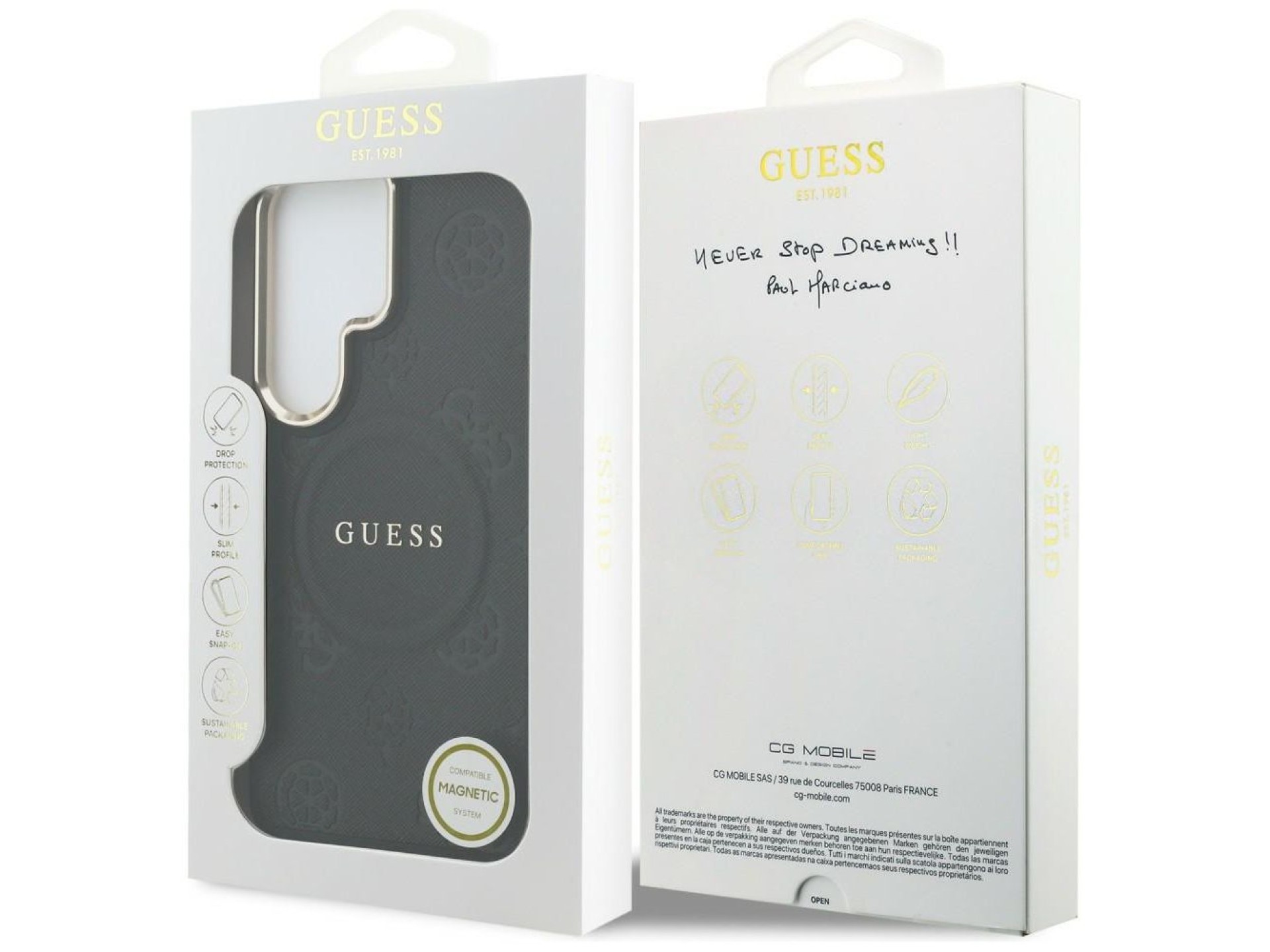 Funda Guess Saffiano Peony con anillo en relieve y MagSafe para Samsung Galaxy S26 Ultra - Negra