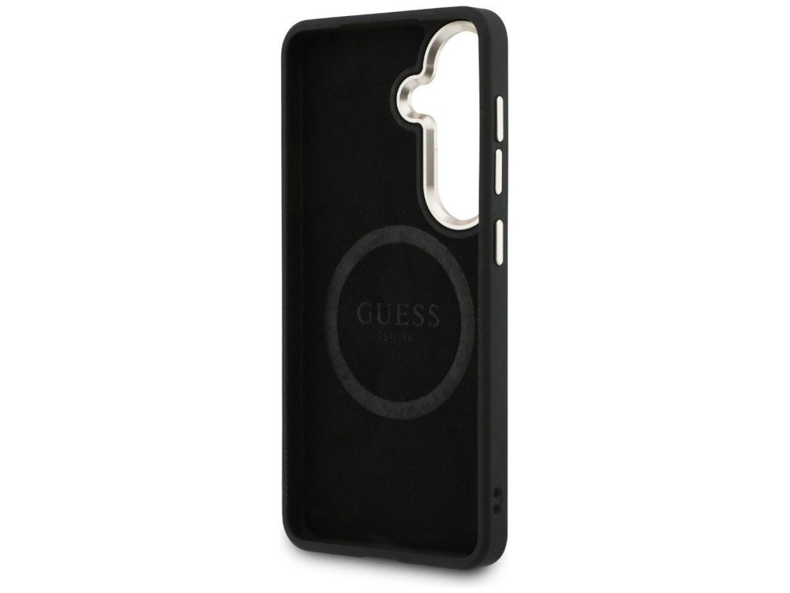 Capa Guess Saffiano Peony com Anel em Relevo e MagSafe para Samsung Galaxy S26+ - preta