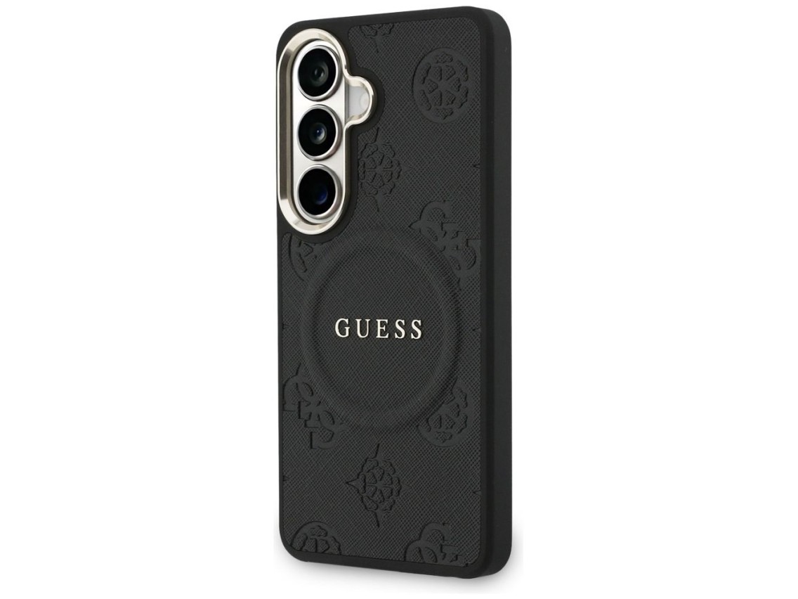 Capa Guess Saffiano Peony com Anel em Relevo e MagSafe para Samsung Galaxy S26+ - preta