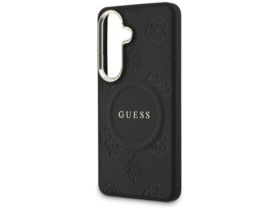 Capa Guess Saffiano Peony com Anel em Relevo e MagSafe para Samsung Galaxy S26+ - preta