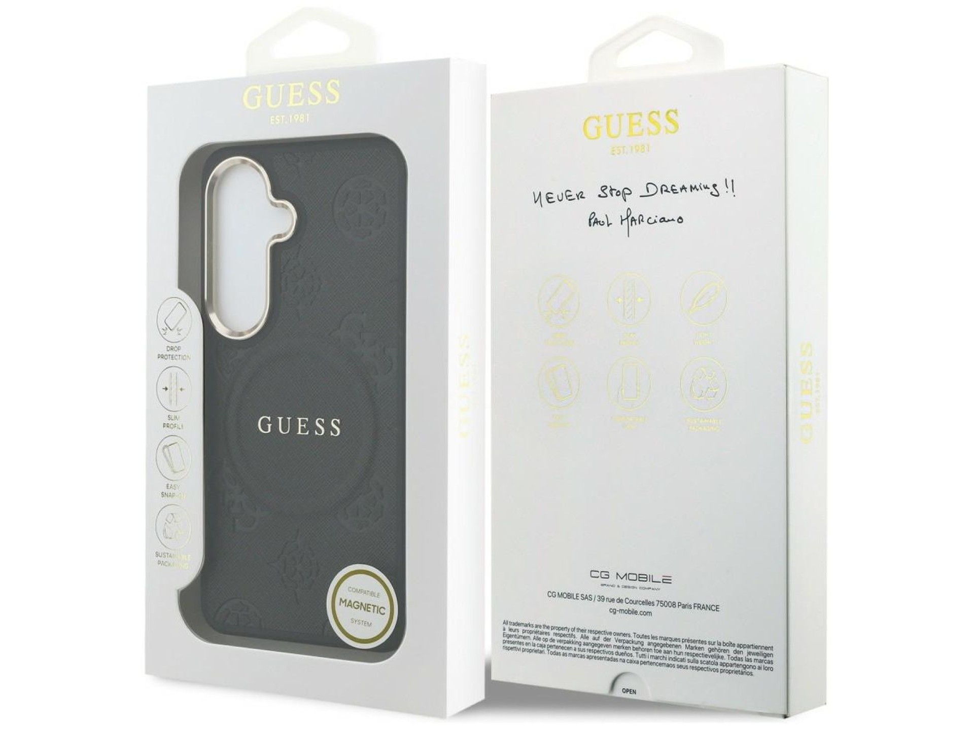 Capa Guess Saffiano Peony com Anel em Relevo e MagSafe para Samsung Galaxy S26+ - preta