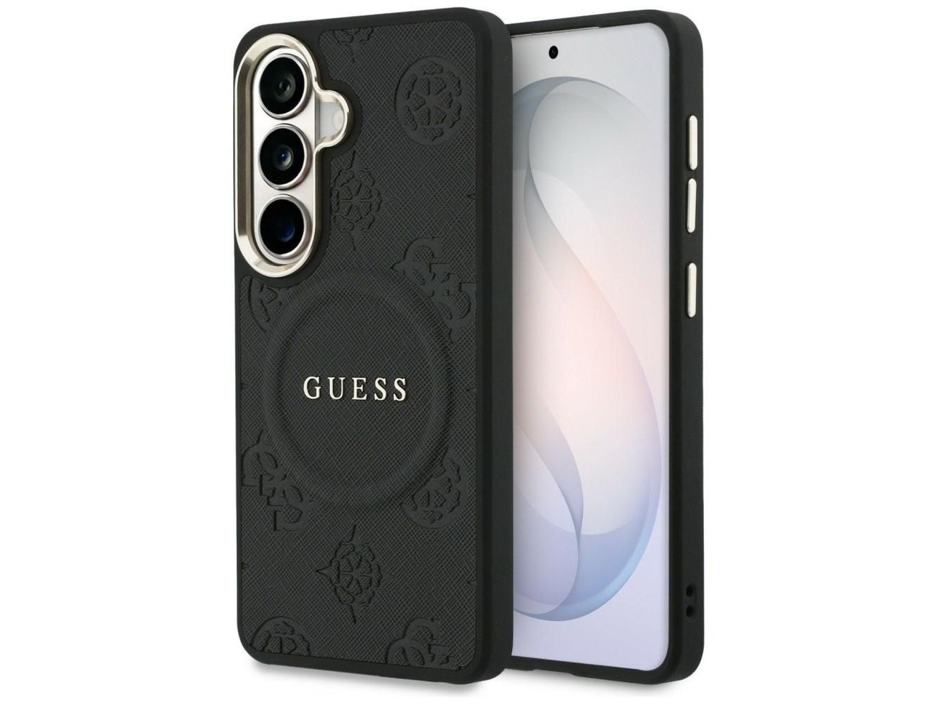 Capa Guess Saffiano Peony com Anel em Relevo e MagSafe para Samsung Galaxy S26+ - preta