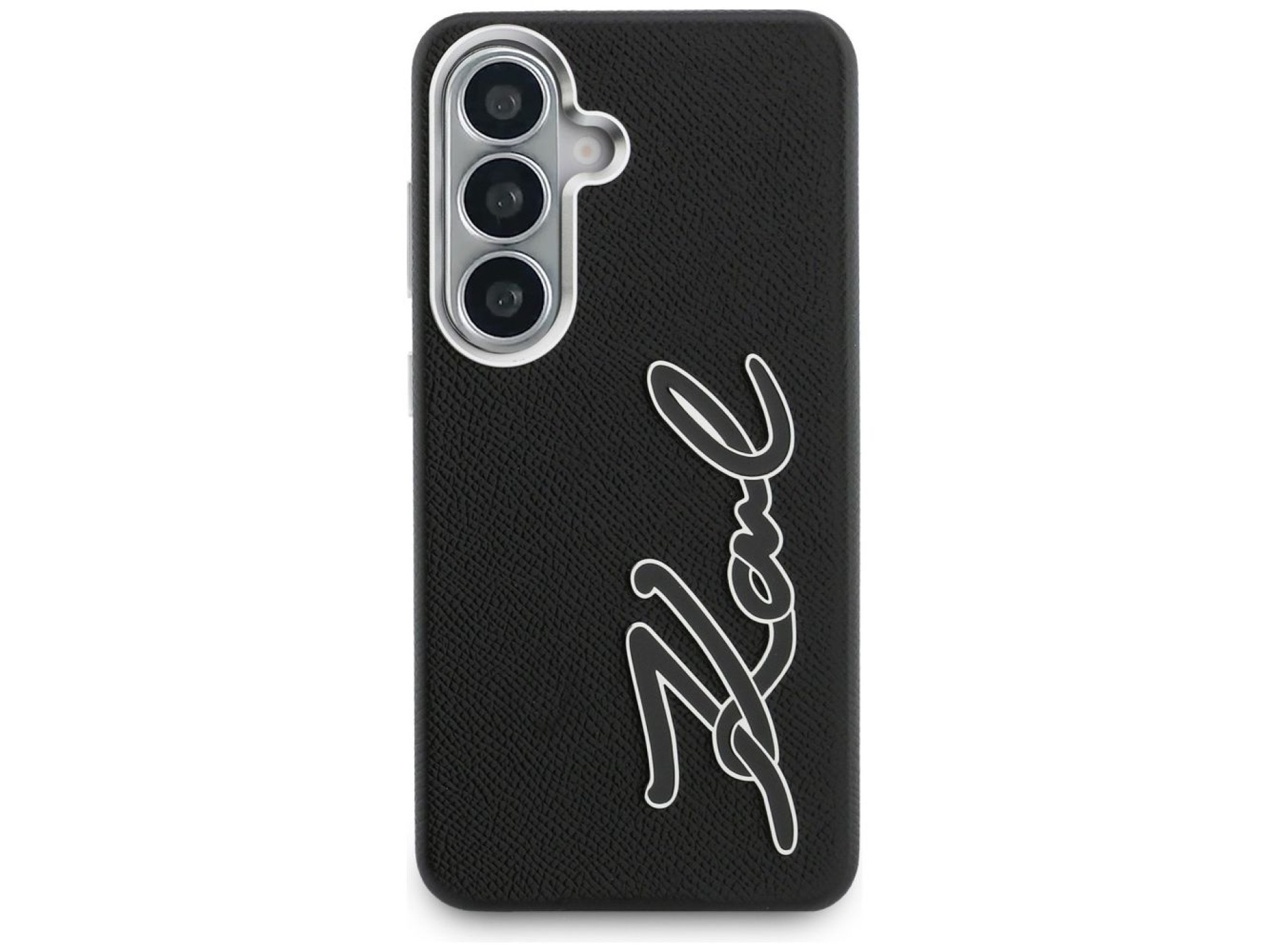 Capa para Samsung Galaxy S26 em resina metálica granulada com a assinatura de Karl Lagerfeld - Preta