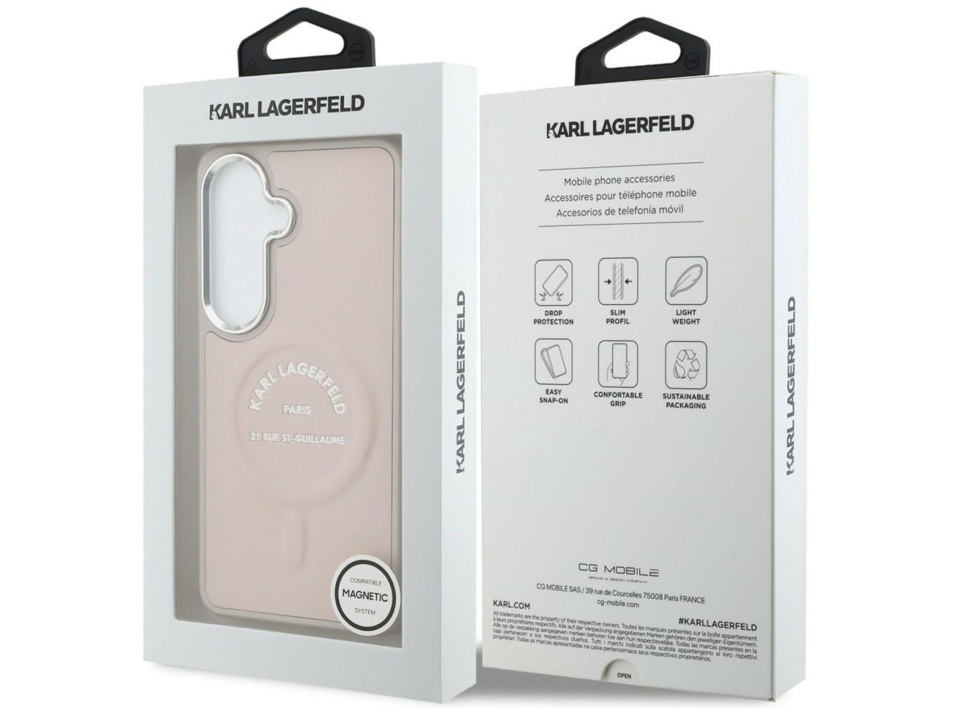Funda MagSafe con anillo en relieve y logotipo RSG de Karl Lagerfeld para Samsung Galaxy S26+ - Rosa