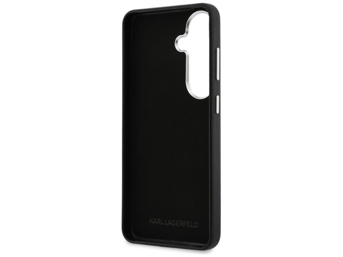 Capa para Samsung Galaxy S26 em resina metálica granulada com a assinatura de Karl Lagerfeld - Preta