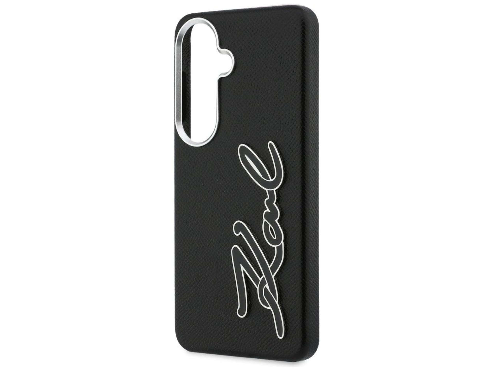 Capa para Samsung Galaxy S26 em resina metálica granulada com a assinatura de Karl Lagerfeld - Preta