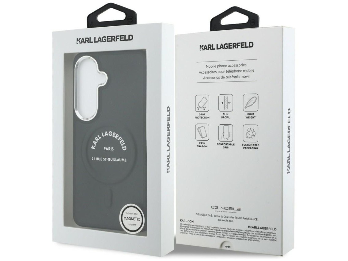 Capa MagSafe com logotipo RSG em relevo de Karl Lagerfeld para Samsung Galaxy S26+ - Preta