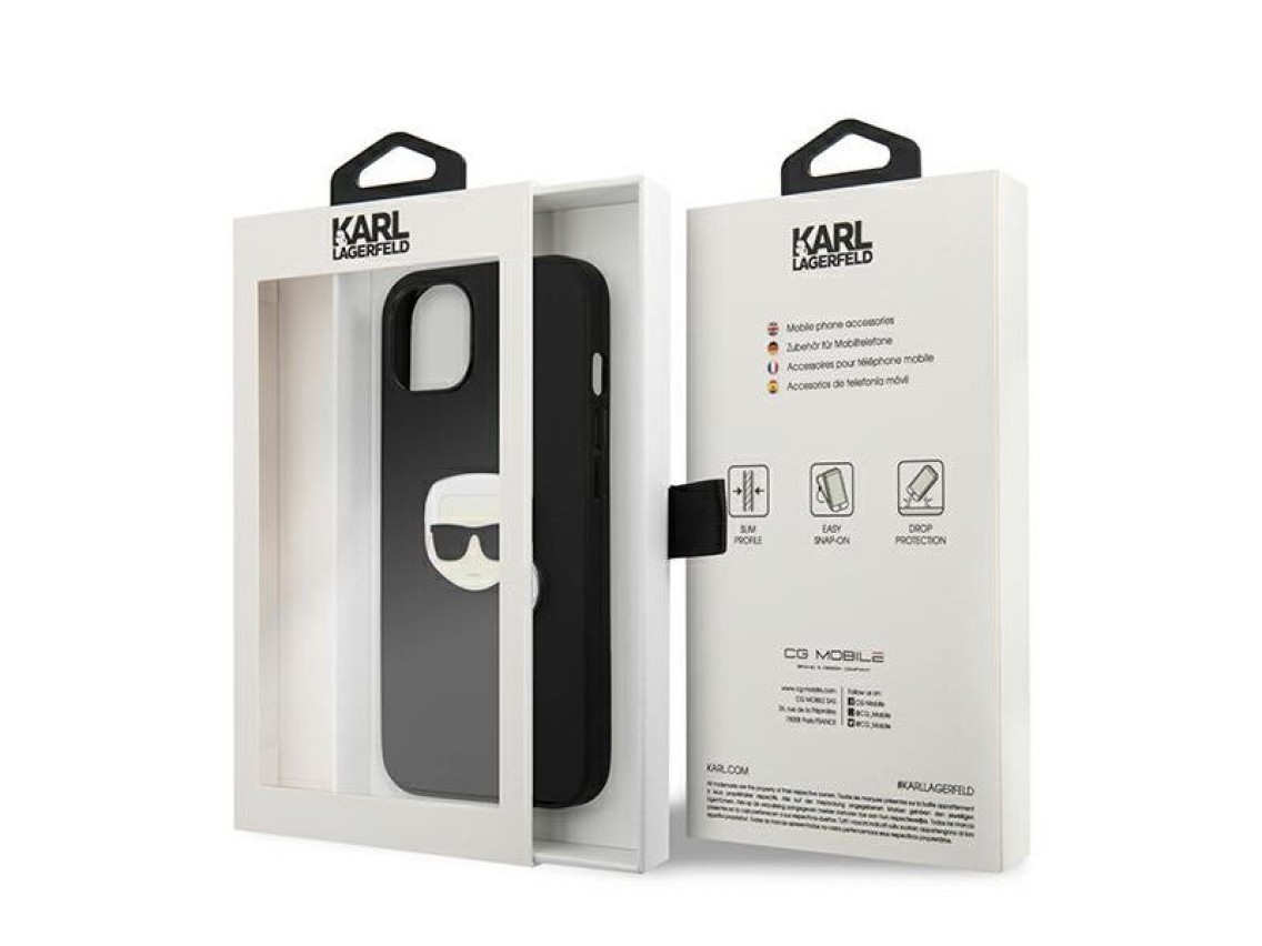 Karl Lagerfeld Leather Ikonik Karl's Head Metal Case for iPhone 13 mini - Black