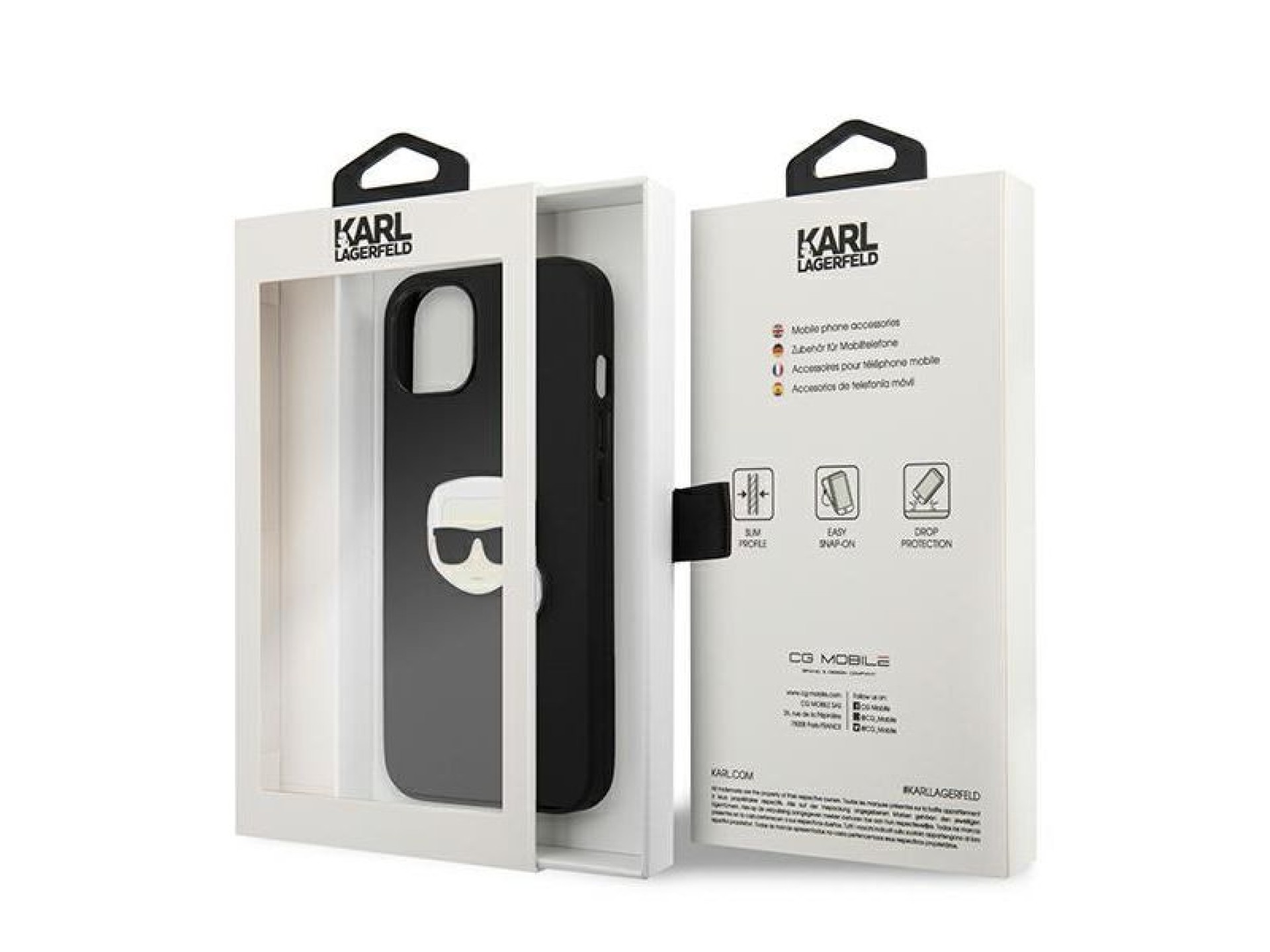 Karl Lagerfeld Leather Ikonik Karl's Head Metal Case for iPhone 13 mini - Black