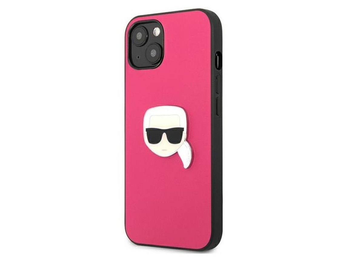 Karl Lagerfeld Leather Ikonik Karl's Head Metal Case for iPhone 13 mini - Pink