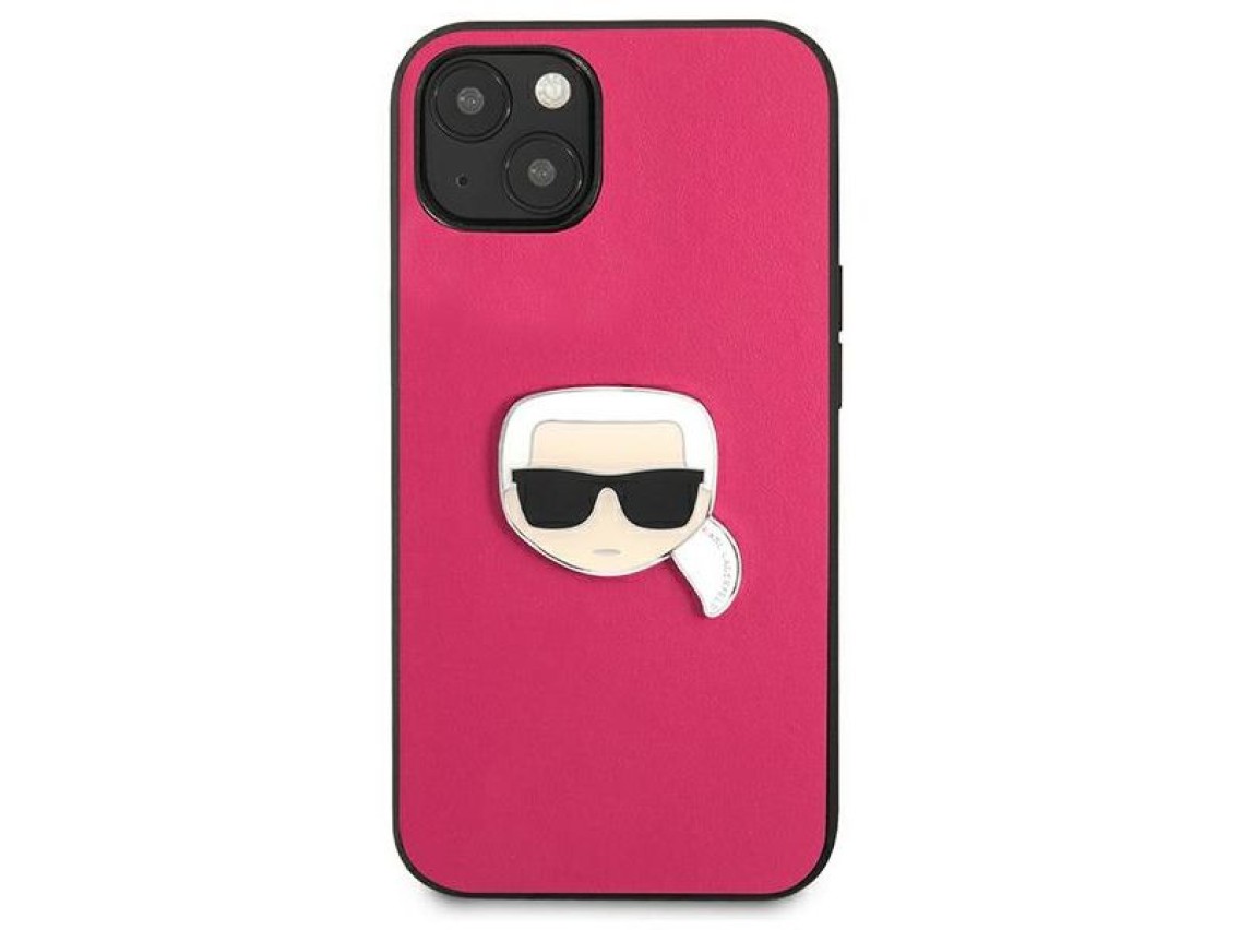 Karl Lagerfeld Leather Ikonik Karl's Head Metal Case for iPhone 13 mini - Pink
