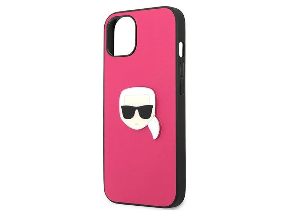 Karl Lagerfeld Leather Ikonik Karl's Head Metal Case for iPhone 13 mini - Pink