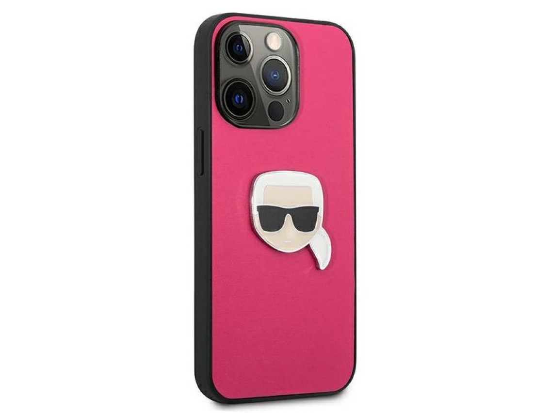 Karl Lagerfeld Leather Ikonik Karl's Head Metal Case for iPhone 13 Pro / 13 6.1" - Pink