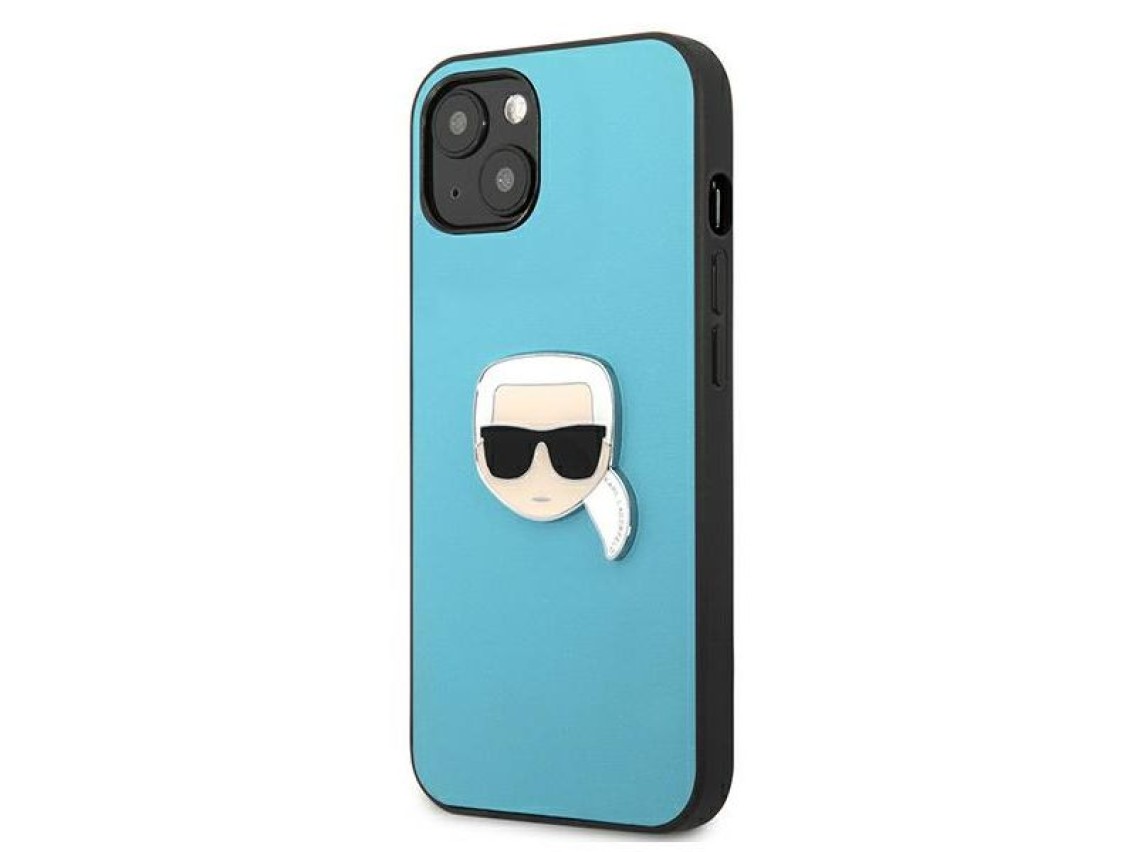 Funda de piel Karl Lagerfeld Ikonik Karl's Head Metal para iPhone 13 mini - Azul
