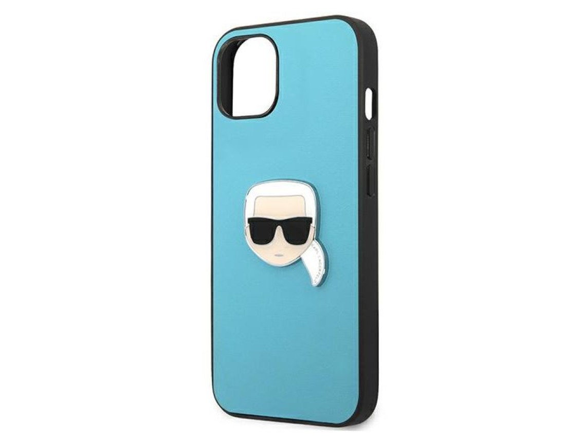 Funda de piel Karl Lagerfeld Ikonik Karl's Head Metal para iPhone 13 mini - Azul