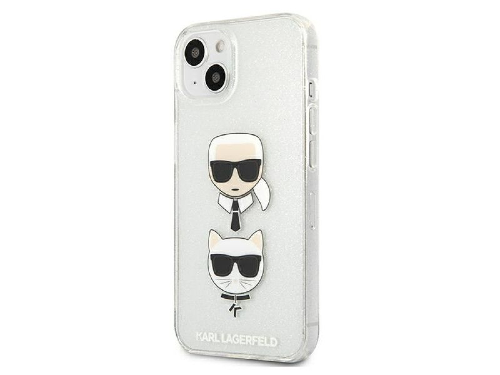 Capa para iPhone 13 mini com glitter Karl Lagerfeld Karl's & Choupette Head - prata