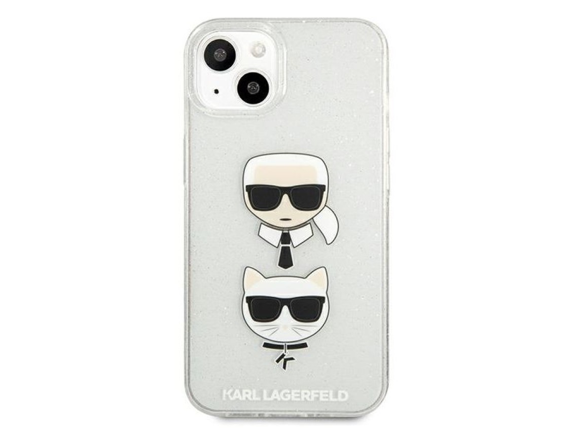 Capa para iPhone 13 mini com glitter Karl Lagerfeld Karl's & Choupette Head - prata